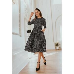 Ivy City Co Waldorf Midi Dress Leopard Print A Line Modest Blue Black Pockets